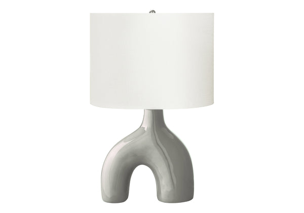 Monarch Specialties Lighting, Contemporary 25” Table Lamp with Unique Two-Leg Design and Elegant Linen Shade for Home Decor GREY,IVORY,SILVER 16.5 L x 11 W x 25.25 H I 9661