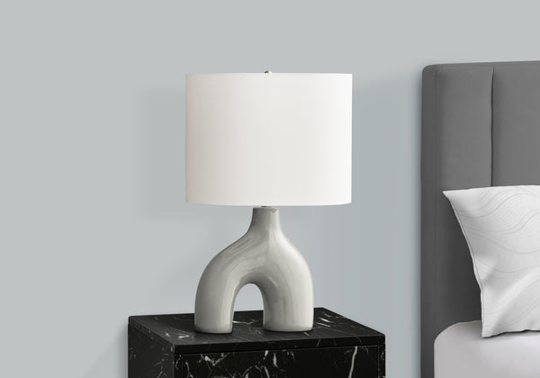 Monarch Specialties Lighting, Contemporary 25” Table Lamp with Unique Two-Leg Design and Elegant Linen Shade for Home Decor GREY,IVORY,SILVER 16.5 L x 11 W x 25.25 H I 9661