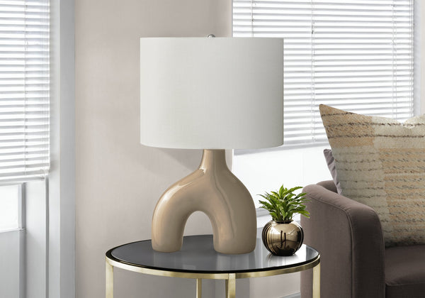 Monarch Specialties Lighting, Contemporary 25” Table Lamp with Unique Two-Leg Design and Elegant Linen Shade for Home Decor BROWN,IVORY,SILVER 16.5 L x 11 W x 25.25 H I 9662