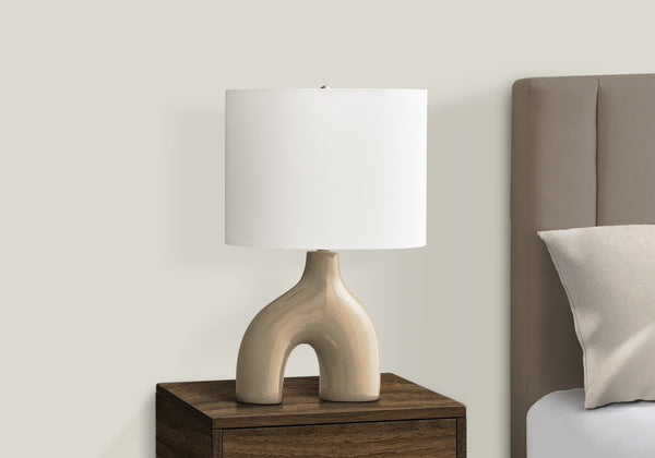 Monarch Specialties Lighting, Contemporary 25” Table Lamp with Unique Two-Leg Design and Elegant Linen Shade for Home Decor BROWN,IVORY,SILVER 16.5 L x 11 W x 25.25 H I 9662