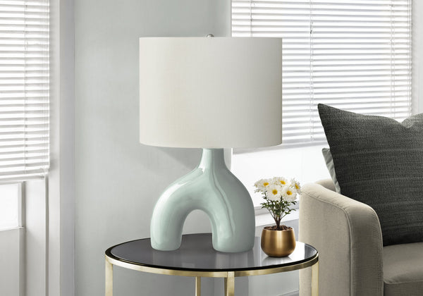 Monarch Specialties Lighting, Contemporary 25” Table Lamp with Unique Two-Leg Design and Elegant Linen Shade for Home Decor GREEN,IVORY,SILVER 16.5 L x 11 W x 25.25 H I 9664
