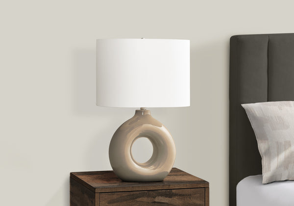 Monarch Specialties Lighting, Modern 24" Table Lamp with Chic Ivory Shade and Stylish Dark Ceramic Base for Home Decor BROWN,IVORY,SILVER 16 L x 11 W x 24 H I 9669