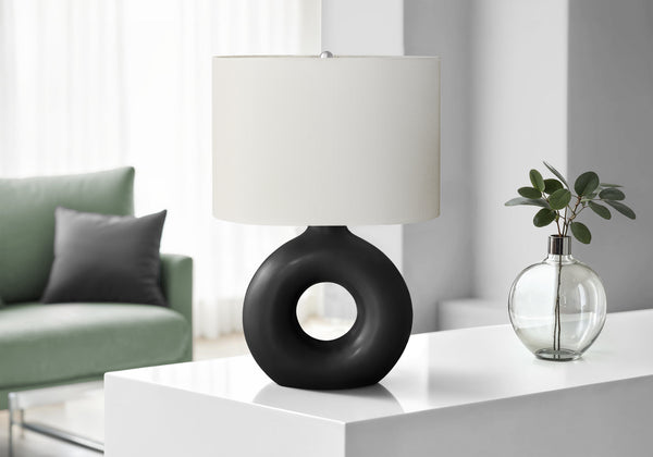 Monarch Specialties Lighting, Modern 24" Table Lamp with Chic Ivory Shade and Stylish Dark Ceramic Base for Home Decor BLACK,IVORY,SILVER 16 L x 11 W x 24 H I 9673