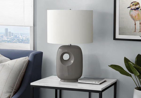 Monarch Specialties Lighting, Contemporary 26"H Table Lamp with Dark Ceramic Base and Ivory Shade for Stylish Decor GREY,IVORY,SILVER 16 L x 11 W x 25.75 H I 9674