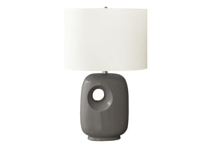 Monarch Specialties Lighting, Contemporary 26"H Table Lamp with Dark Ceramic Base and Ivory Shade for Stylish Decor GREY,IVORY,SILVER 16 L x 11 W x 25.75 H I 9674