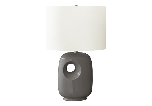 Monarch Specialties Lighting, Contemporary 26"H Table Lamp with Dark Ceramic Base and Ivory Shade for Stylish Decor GREY,IVORY,SILVER 16 L x 11 W x 25.75 H I 9674