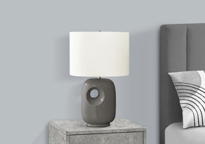 Monarch Specialties Lighting, Contemporary 26"H Table Lamp with Dark Ceramic Base and Ivory Shade for Stylish Decor GREY,IVORY,SILVER 16 L x 11 W x 25.75 H I 9674