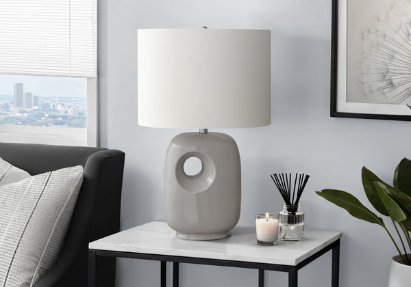 Monarch Specialties Lighting, Contemporary 26"H Table Lamp with Dark Ceramic Base and Ivory Shade for Stylish Decor GREY,IVORY,SILVER 16 L x 11 W x 25.75 H I 9675