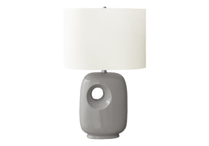 Monarch Specialties Lighting, Contemporary 26"H Table Lamp with Dark Ceramic Base and Ivory Shade for Stylish Decor GREY,IVORY,SILVER 16 L x 11 W x 25.75 H I 9675
