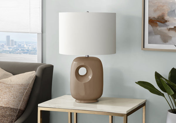 Monarch Specialties Lighting, Contemporary 26"H Table Lamp with Dark Ceramic Base and Ivory Shade for Stylish Decor BROWN,IVORY,SILVER 16 L x 11 W x 25.75 H I 9676