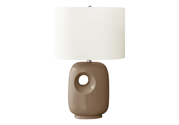 Monarch Specialties Lighting, Contemporary 26"H Table Lamp with Dark Ceramic Base and Ivory Shade for Stylish Decor BROWN,IVORY,SILVER 16 L x 11 W x 25.75 H I 9676