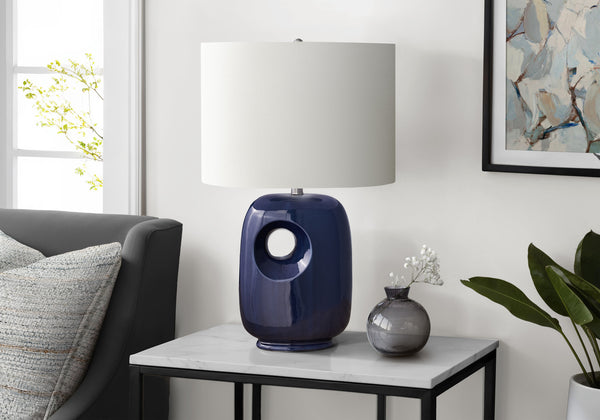 Monarch Specialties Lighting, Contemporary 26"H Table Lamp with Dark Ceramic Base and Ivory Shade for Stylish Decor BLUE,IVORY,SILVER 16 L x 11 W x 25.75 H I 9677