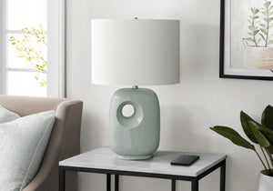 Monarch Specialties Lighting, Contemporary 26"H Table Lamp with Dark Ceramic Base and Ivory Shade for Stylish Decor GREEN,IVORY,SILVER 16 L x 11 W x 25.75 H I 9678