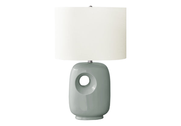 Monarch Specialties Lighting, Contemporary 26"H Table Lamp with Dark Ceramic Base and Ivory Shade for Stylish Decor GREEN,IVORY,SILVER 16 L x 11 W x 25.75 H I 9678