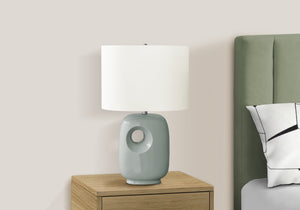 Monarch Specialties Lighting, Contemporary 26"H Table Lamp with Dark Ceramic Base and Ivory Shade for Stylish Decor GREEN,IVORY,SILVER 16 L x 11 W x 25.75 H I 9678