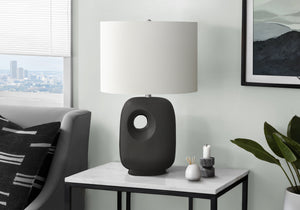 Monarch Specialties Lighting, Contemporary 26"H Table Lamp with Dark Ceramic Base and Ivory Shade for Stylish Decor BLACK,IVORY,SILVER 16 L x 11 W x 25.75 H I 9680