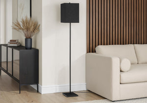 Lighting, 62 Inch Black Metal Floor Lamp with Marble Base and Linen Shade for Modern Rooms