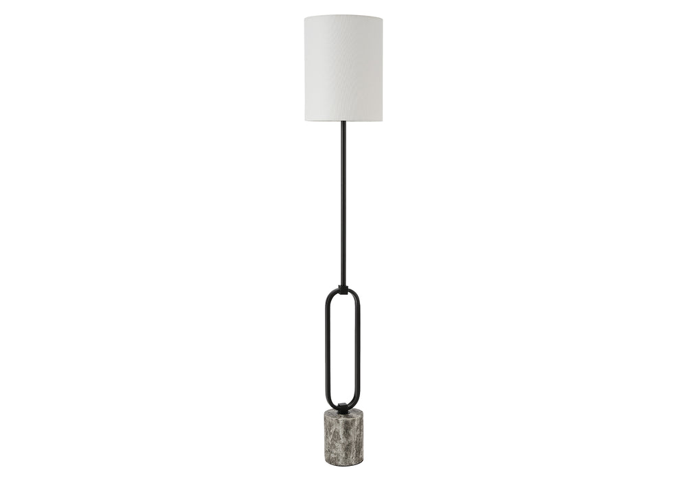 Monarch Specialties Lighting, 64in Contemporary Floor Lamp Black Metal Stem Ivory Linen Drum Shade Living Room I 9686