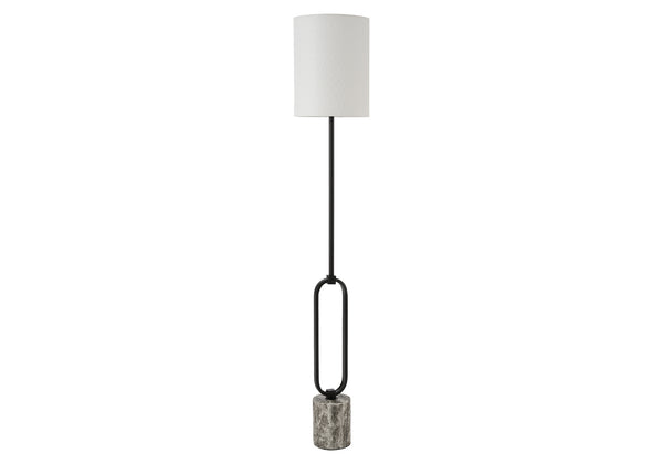 Monarch Specialties Lighting, 64in Contemporary Floor Lamp Black Metal Stem Ivory Linen Drum Shade Living Room I 9686