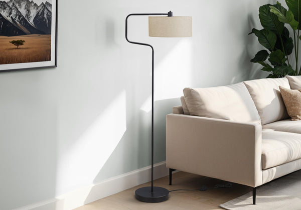 Monarch Specialties Lighting, 61" Contemporary Floor Lamp in Black Metal with Beige Shade - Adjustable & Stylish Design Default Title  