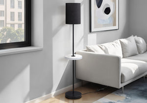 Monarch Specialties Lighting, 62" Modern Floor Lamp with USB Port, Chic Black Metal Base & Marble Shelf for Any Space BLACK,WHITE 12 L x 12 W x 62 H 