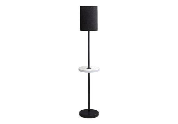 Monarch Specialties Lighting, 62" Modern Floor Lamp with USB Port, Chic Black Metal Base & Marble Shelf for Any Space BLACK,WHITE 12 L x 12 W x 62 H 