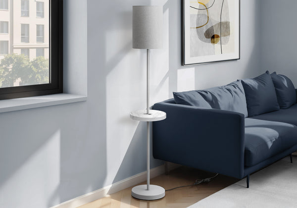 Monarch Specialties Lighting, 62" Modern Floor Lamp with USB Port, Chic Black Metal Base & Marble Shelf for Any Space SILVER,GREY,WHITE 12 L x 12 W x 62 H 