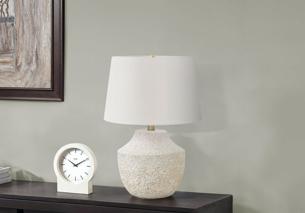Monarch Specialties Lighting, 20" Modern Table Lamp with Textured Concrete Base and Elegant Linen Shade, Stylish Design CREAM,IVORY 14 L x 14 W x 20 H 1
