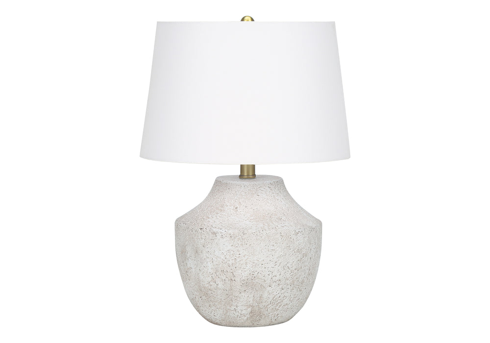 Monarch Specialties Lighting, 20" Modern Table Lamp with Textured Concrete Base and Elegant Linen Shade, Stylish Design CREAM,IVORY 14 L x 14 W x 20 H 1
