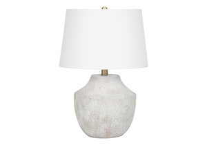 Monarch Specialties Lighting, 20" Modern Table Lamp with Textured Concrete Base and Elegant Linen Shade, Stylish Design CREAM,IVORY 14 L x 14 W x 20 H 1