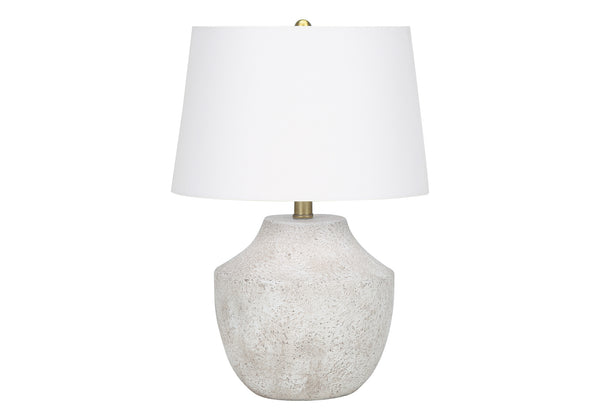 Monarch Specialties Lighting, 20" Modern Table Lamp with Textured Concrete Base and Elegant Linen Shade, Stylish Design CREAM,IVORY 14 L x 14 W x 20 H 1