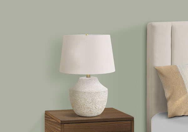 Monarch Specialties Lighting, 20" Modern Table Lamp with Textured Concrete Base and Elegant Linen Shade, Stylish Design CREAM,IVORY 14 L x 14 W x 20 H 1