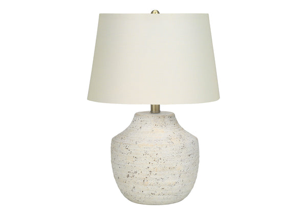 Monarch Specialties Lighting, 20" Modern Table Lamp with Textured Concrete Base and Elegant Linen Shade, Stylish Design CREAM,IVORY 14 L x 14 W x 20 H 2