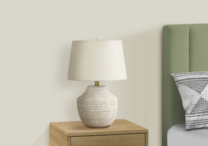 Monarch Specialties Lighting, 20" Modern Table Lamp with Textured Concrete Base and Elegant Linen Shade, Stylish Design CREAM,IVORY 14 L x 14 W x 20 H 2