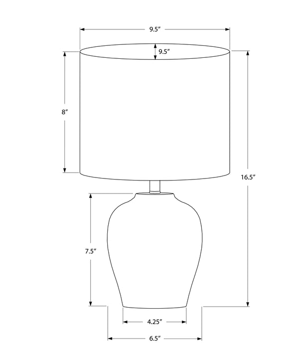 Monarch Specialties Lighting, Stylish 17" Table Lamp with Ceramic Base and Elegant Drum Shade for Home or Office Décor BLACK,IVORY 9.5 L x 9.5 W x 16.5 H I 9738