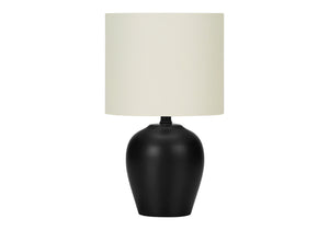 Monarch Specialties Lighting, Stylish 17" Table Lamp with Ceramic Base and Elegant Drum Shade for Home or Office Décor BLACK,IVORY 9.5 L x 9.5 W x 16.5 H I 9738
