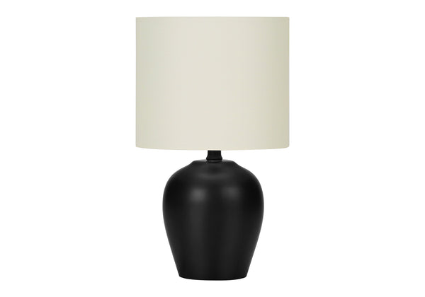 Monarch Specialties Lighting, Stylish 17" Table Lamp with Ceramic Base and Elegant Drum Shade for Home or Office Décor BLACK,IVORY 9.5 L x 9.5 W x 16.5 H I 9738