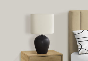 Monarch Specialties Lighting, Stylish 17" Table Lamp with Ceramic Base and Elegant Drum Shade for Home or Office Décor BLACK,IVORY 9.5 L x 9.5 W x 16.5 H I 9738