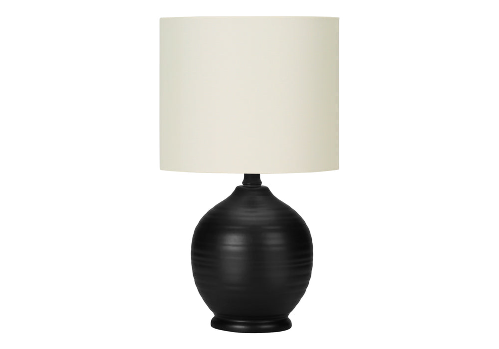 Monarch Specialties Lighting, Stylish 17" Table Lamp with Ceramic Base and Elegant Drum Shade for Home or Office Décor BLACK,IVORY 9.5 L x 9.5 W x 16.5 H I 9739
