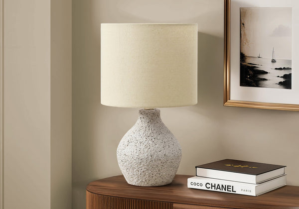 Monarch Specialties Lighting, Stylish 16" Table Lamp with Textured Resin Base and Chic Linen Blend Shade for Home Décor BEIGE 9.5 L x 9.5 W x 16.25 H 