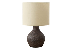 Monarch Specialties Lighting, Stylish 16" Table Lamp with Textured Resin Base and Chic Linen Blend Shade for Home Décor BROWN,BEIGE 9.5 L x 9.5 W x 16.25 H 