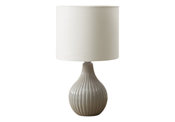 Monarch Specialties Lighting, 17" Glossy Ceramic Table Lamp with Ivory Shade - Contemporary Elegance for Any Room GREY,IVORY 9.5 L x 9.5 W x 17 H 