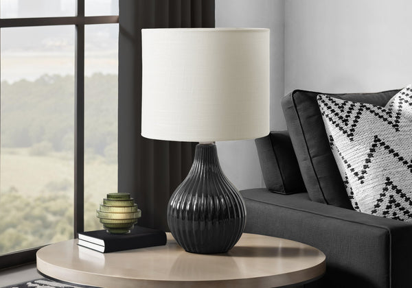 Monarch Specialties Lighting, 17" Glossy Ceramic Table Lamp with Ivory Shade - Contemporary Elegance for Any Room BLACK,IVORY 9.5 L x 9.5 W x 17 H 