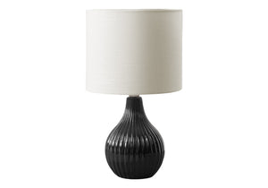 Monarch Specialties Lighting, 17" Glossy Ceramic Table Lamp with Ivory Shade - Contemporary Elegance for Any Room BLACK,IVORY 9.5 L x 9.5 W x 17 H 