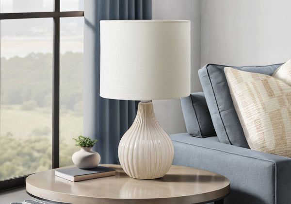 Monarch Specialties Lighting, 17" Glossy Ceramic Table Lamp with Ivory Shade - Contemporary Elegance for Any Room BEIGE,IVORY 9.5 L x 9.5 W x 17 H 