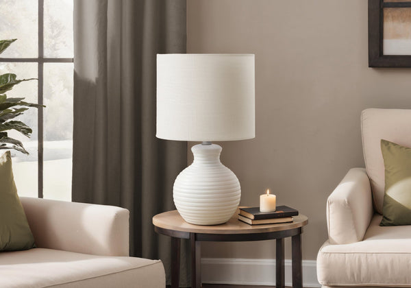 Monarch Specialties Lighting, 16" Contemporary Table Lamp with Textured Beehive Base and Soft Ivory Shade for Stylish Ambiance WHITE,IVORY 9.5 L x 9.5 W x 15.5 H 