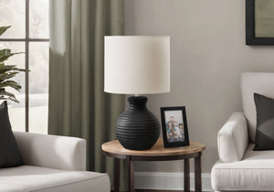 Monarch Specialties Lighting, 16" Contemporary Table Lamp with Textured Beehive Base and Soft Ivory Shade for Stylish Ambiance BLACK,IVORY 9.5 L x 9.5 W x 15.5 H 