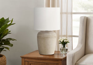 Monarch Specialties Lighting, Elegant 17" Table Lamp with Textured Ceramic Base and Modern Fabric Shade for Stylish Ambiance BEIGE,IVORY 9.5 L x 9.5 W x 17 H 