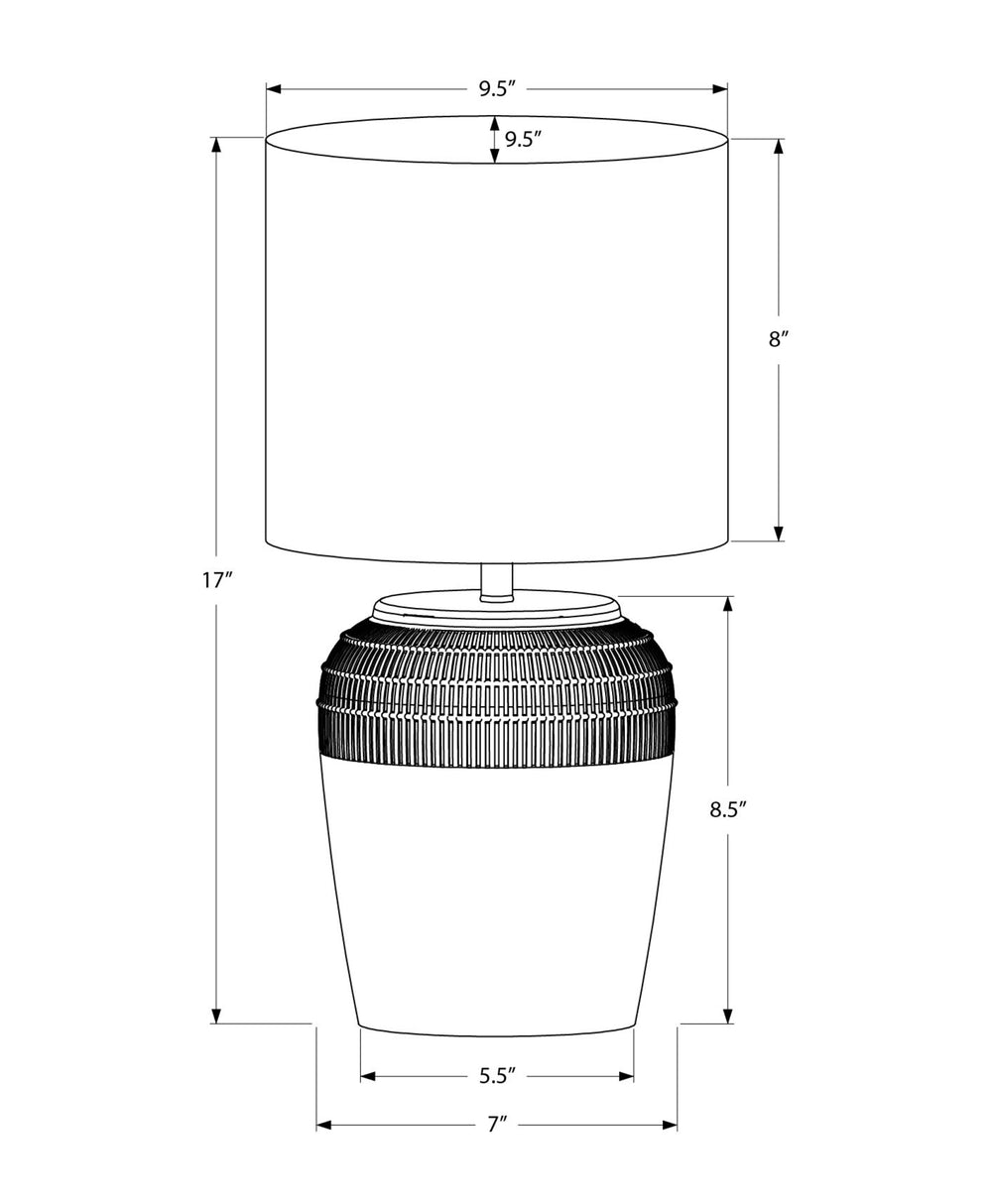 Monarch Specialties Lighting, Elegant 17" Table Lamp with Textured Ceramic Base and Modern Fabric Shade for Stylish Ambiance BEIGE,IVORY 9.5 L x 9.5 W x 17 H 