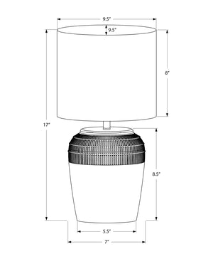 Monarch Specialties Lighting, Elegant 17" Table Lamp with Textured Ceramic Base and Modern Fabric Shade for Stylish Ambiance BEIGE,IVORY 9.5 L x 9.5 W x 17 H 